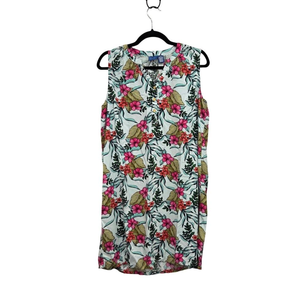 Caribbean Joe Dress Blue Pink Floral Resort Casual Sleeveless Shift Womens M